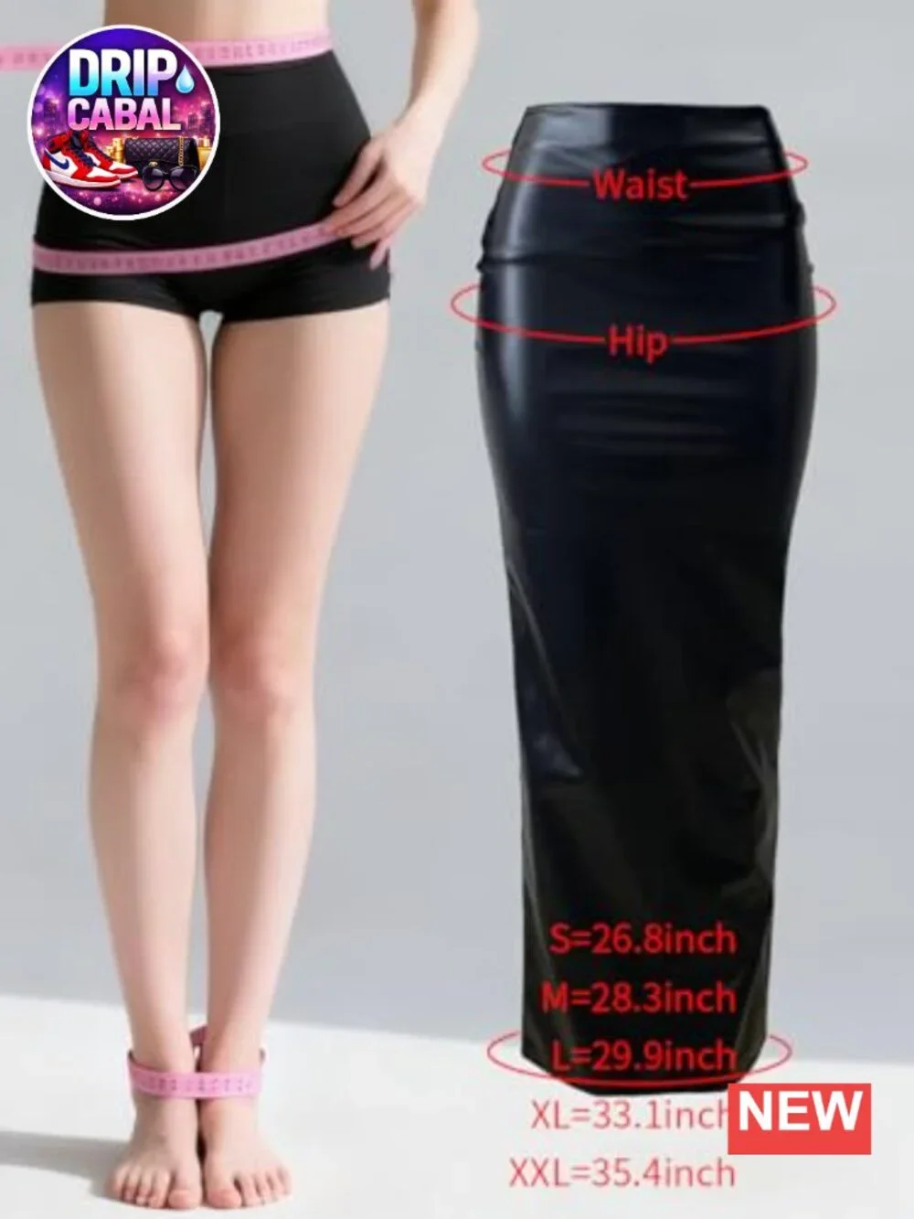 Stretch Faux Leather Maxi Skirt with Double Zipper, Slim Fit